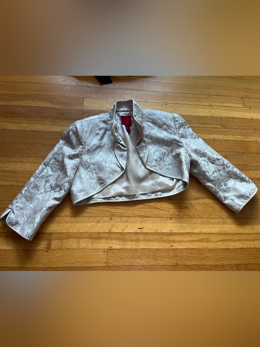 JS Collections brocade satin bolero jacket shrug cream taupe pashmina 4